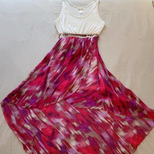 Tank top dress with high low flowing skirt with belt